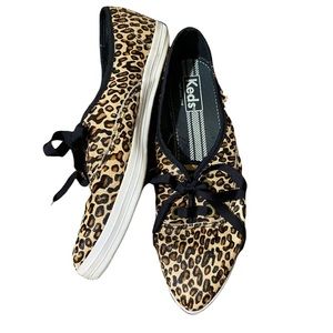 Keds Women's Leather Leopard Print Lace Up Fashion Sneakers Size 8.0